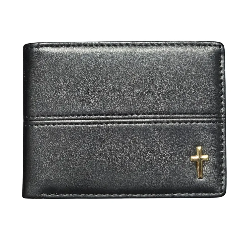 Sunflower Garden Designs of Faith Black Leather Wallet with Gold Cross
